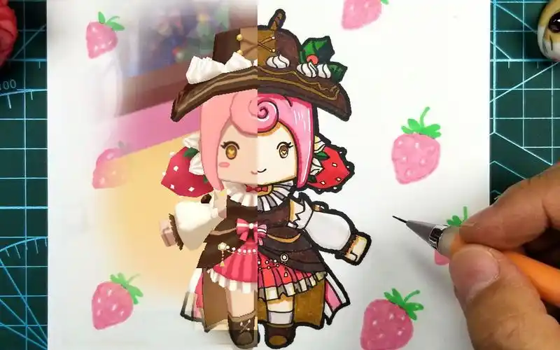 迷你世界中的蛋糕少女你觉得她可爱么手绘慕斯卡通手工明信片