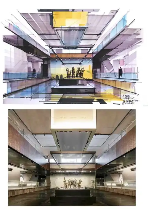 室内设计博物馆手绘效果图马克笔上色