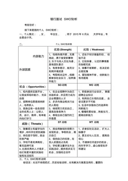 银行面试个人swot分析