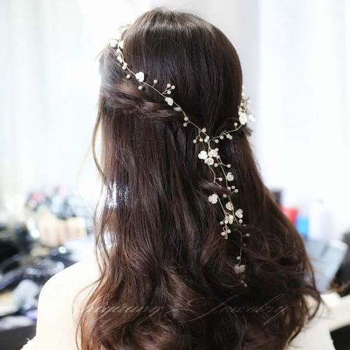 新娘珍珠发带韩式唯美披发发饰结婚晚会盘发编发婚纱礼服头饰 三瓣花