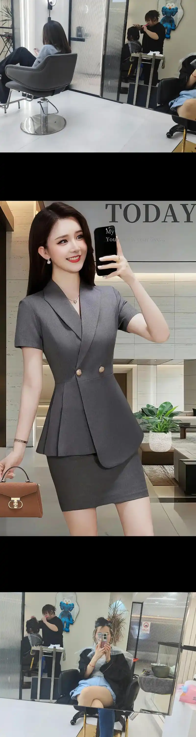 时尚职业装女夏天短袖新款职场西装外套气质珠宝店经理工装西服套装