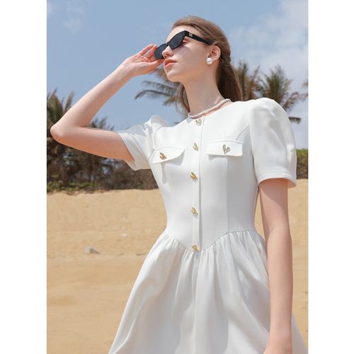 【24年夏季款】圆领优雅连衣裙巴洛克风复古短裙气质a字裙