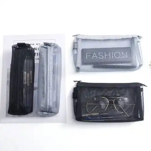 无印良品笔袋网纱日本无印良品文具透明网纱学生考试笔袋女男简约大