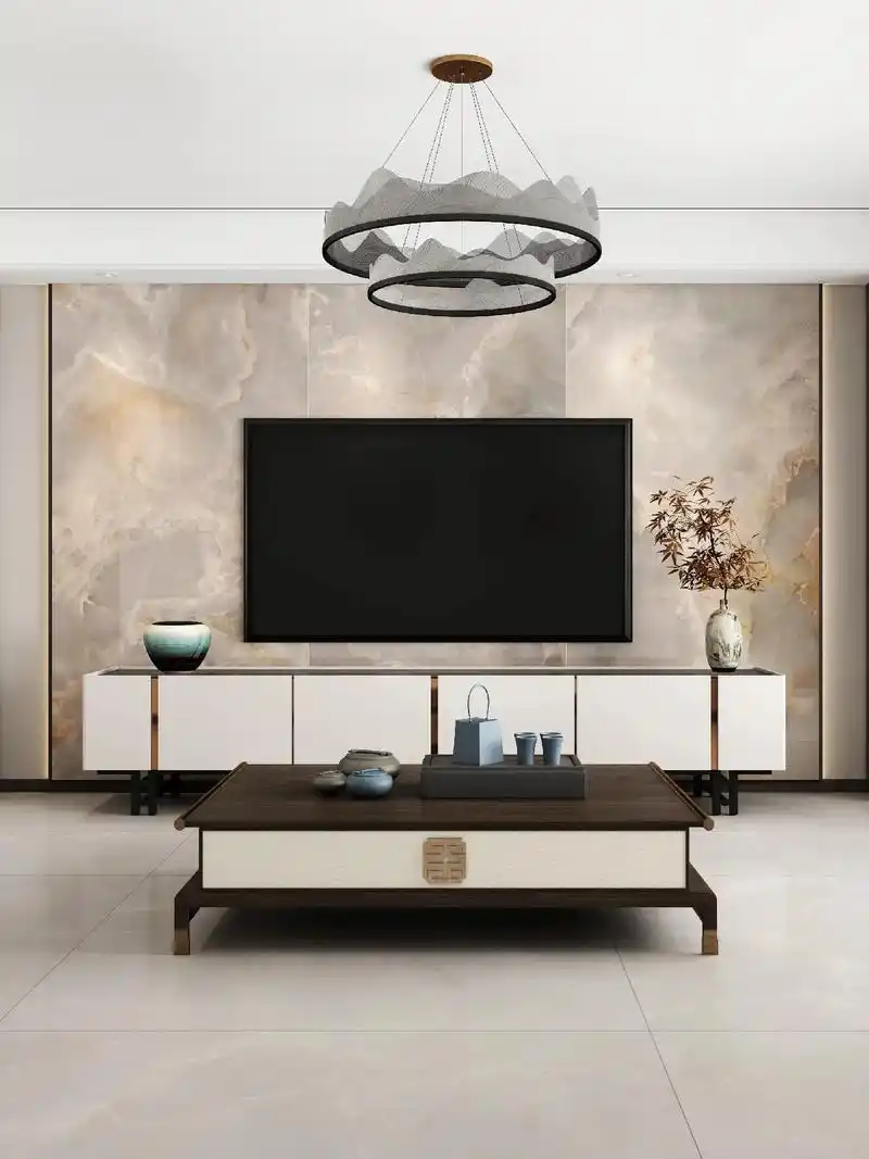 极简新中式客厅,领略东方美学 地面用砖:阿玛尼灰 750×1 - 抖音