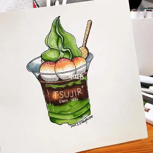 然后我给改成了马克笔画,过渡和晕染还是水彩更胜一筹,马克笔整体比较