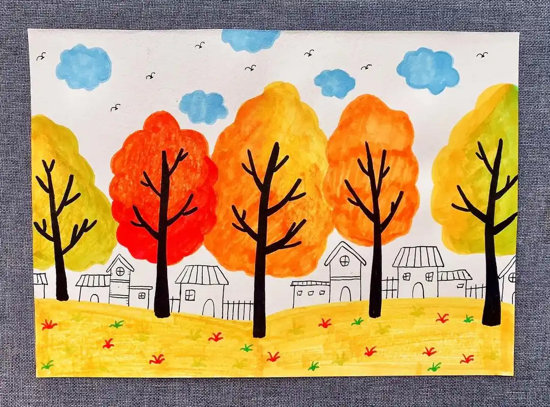 创作灵感 #少儿绘画 #秋季儿童画 #风景画 #儿童画 秋天到了,秋天档