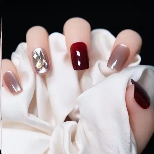 穿戴甲纯欲风短款渐变美甲甲片可拆卸成品豆沙色指甲贴网红爆款