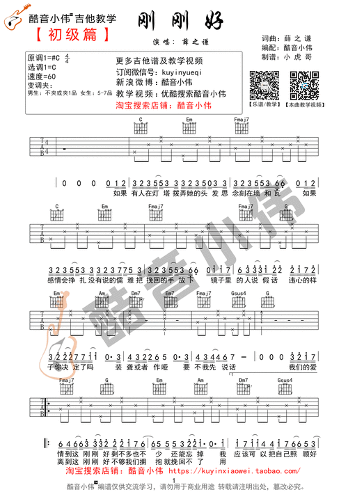 《刚刚好》简单版吉他谱(酷音小伟吉他教学)