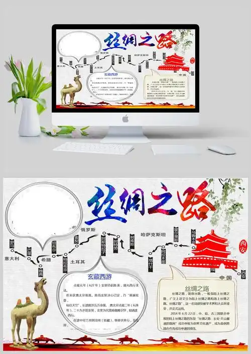 中国风丝绸之路手抄报模板