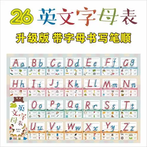 【京选优品】英语英文26个英文字母书写表手写表国际音标英语字母挂图