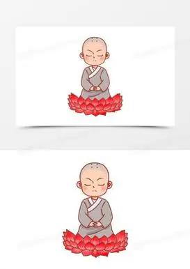 2683卡通手绘可爱小和尚打坐念经场景素材341站在佛教圣地托里门的