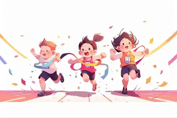 三个可爱的孩子在跑道上奔跑冲刺卡通ai插画儿童比赛跑步运动会