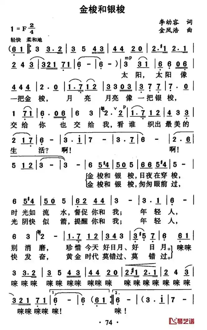 《金梭和银梭》歌谱 #经典歌曲  1981年朱逢博原唱 # - 抖音