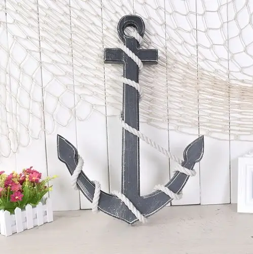 地中海风格 船锚 装饰船锚 手工船锚工艺品 62公分 木制船锚