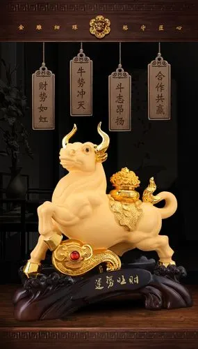 厂家直销运势旺财摆件啥金色树脂工艺品牛摆件商务办公送礼批发