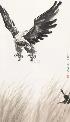 【1945年作 雄鹰展翅 立轴 纸本】拍卖品_图片_价格_鉴赏_绘画_雅昌