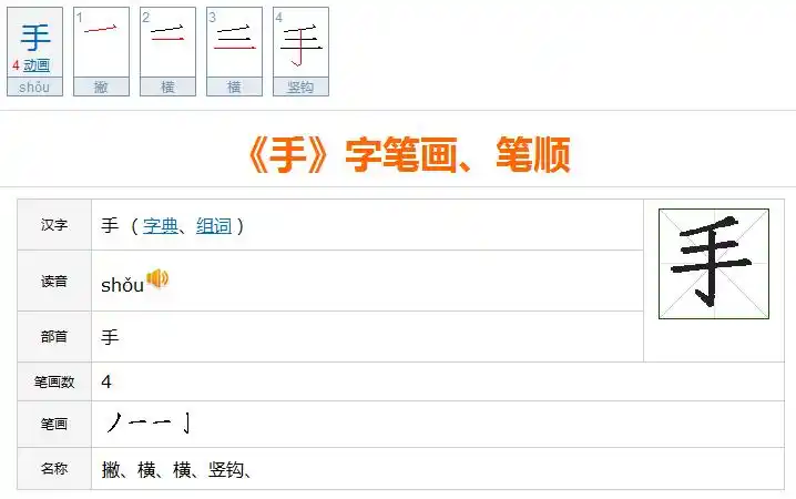手字的田字格书写