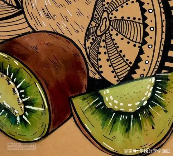 儿童画教程|线描与色彩的艺术表现《猕猴桃的创意写生》