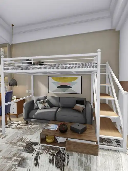 高架床铁艺床单上层下空现代简约小户型阁楼床铁架双层成人高低床