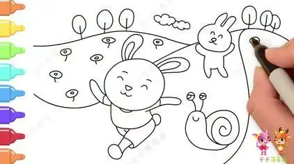02:44千千手抄报卡通动物简笔画,儿童画森林运动会,兔子和蜗牛赛跑谁