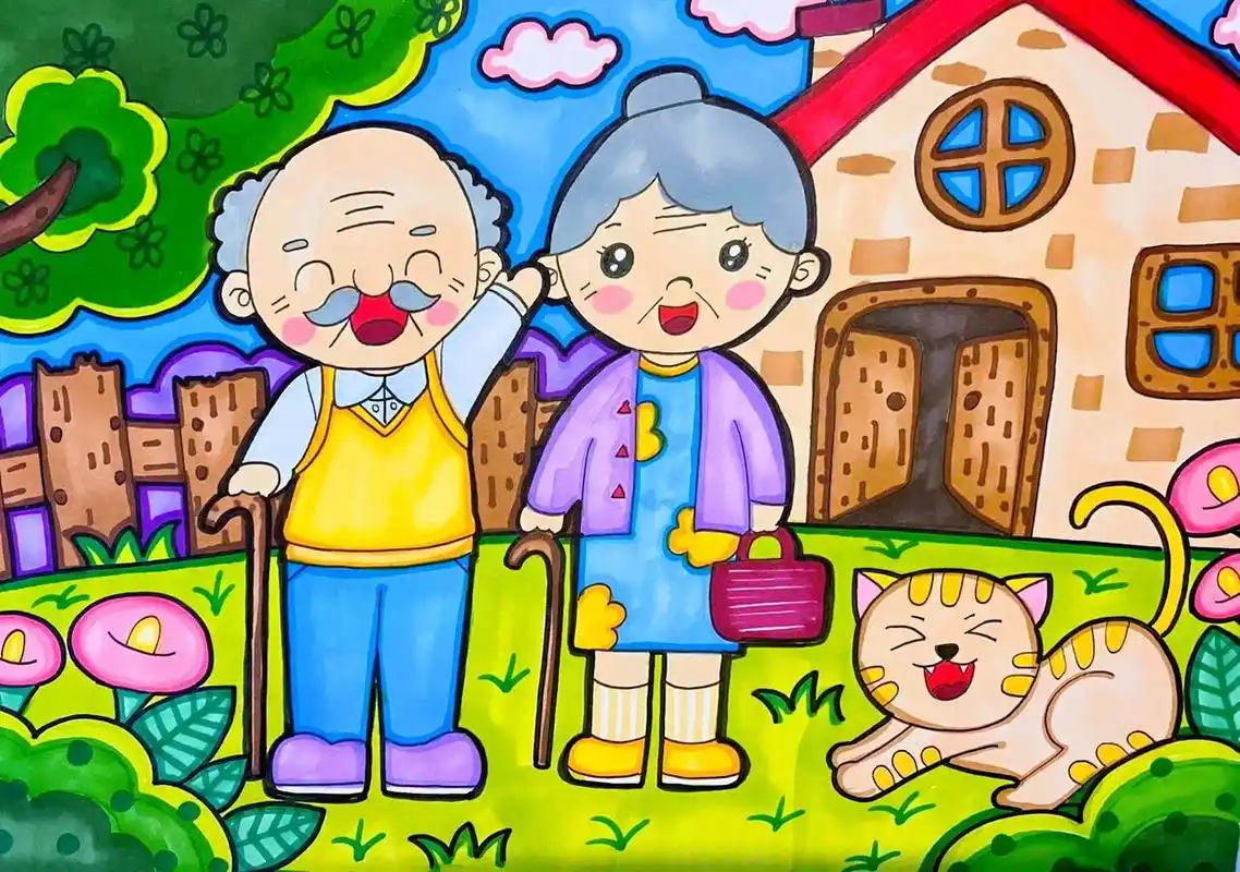 🧶儿童画/《爷爷奶奶》 素材原创👉🏻(儿童画)
