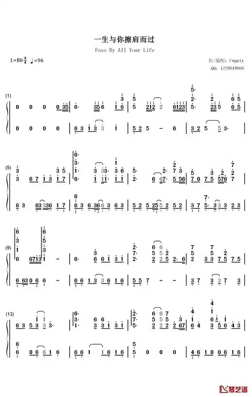 一生与你擦肩而过钢琴简谱-数字双手-阿悠悠1