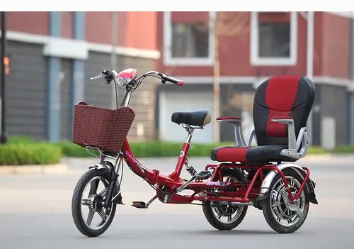 电动三轮车老年代步车双人电瓶车脚蹬人力车折叠可进电梯代步车