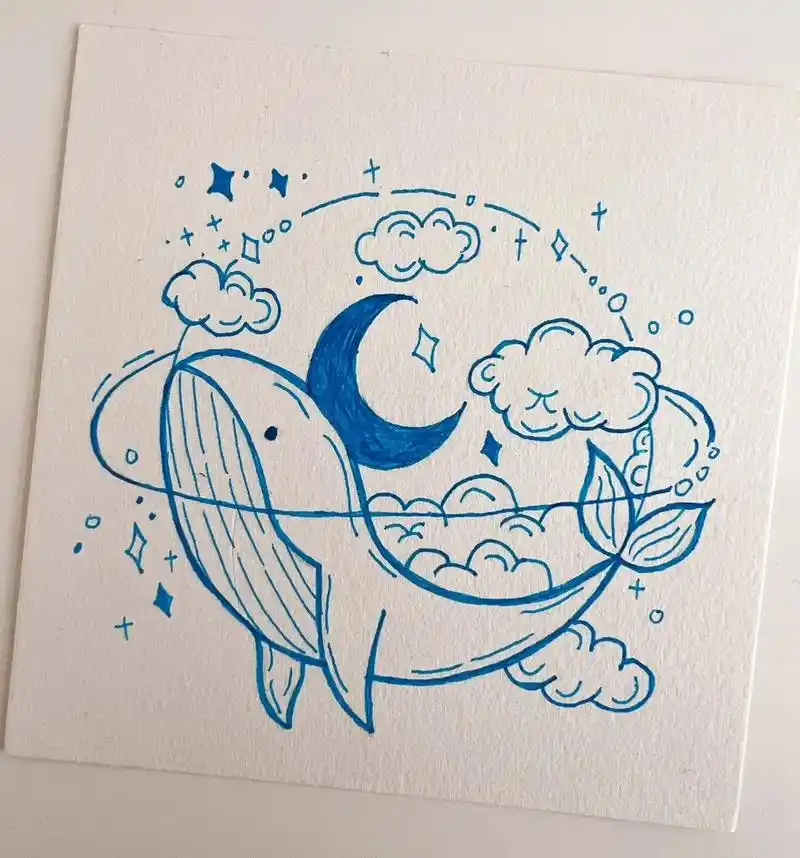 治愈系鲸鱼简笔画.鲸落,最后拥抱大海的方式,一朝鲸落,万物重 - 抖音