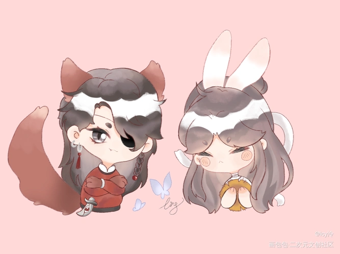 狐花兔怜_天官赐福花怜谢怜花城平涂q版同人指绘墨香铜臭绘画作品