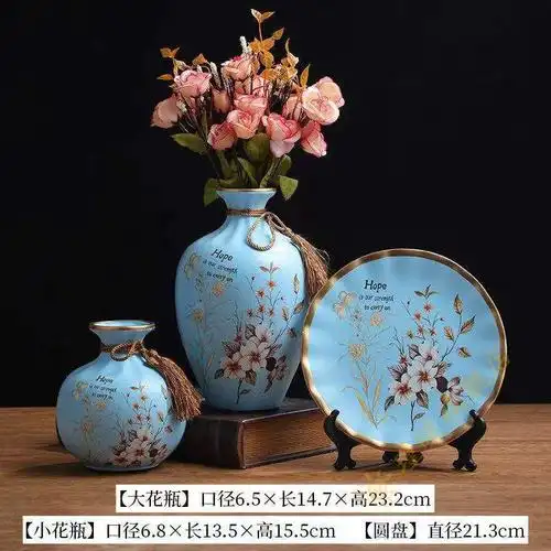 欧式陶瓷花瓶三件套家居客厅电视柜创意装饰品玄关结婚礼品摆件吉祥花