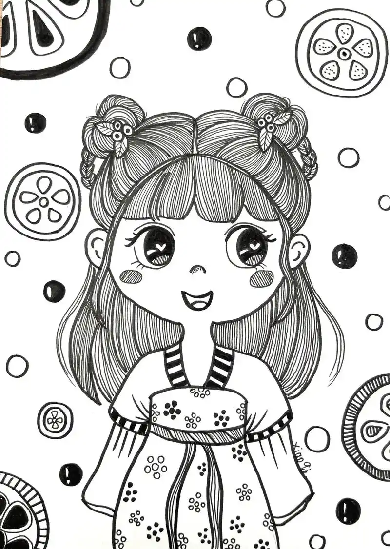 一起来画一个古风小女孩吧,也可以涂上自己喜欢的 - 抖音