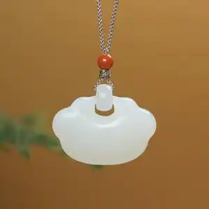 和田玉如意吊坠羊脂玉双面如意挂件吉祥如意牌子玉锁坠子苏工