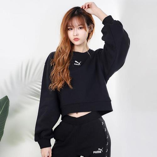 puma彪马卫衣女装2020冬季新款长袖t恤加绒套头衫外套潮530277-01