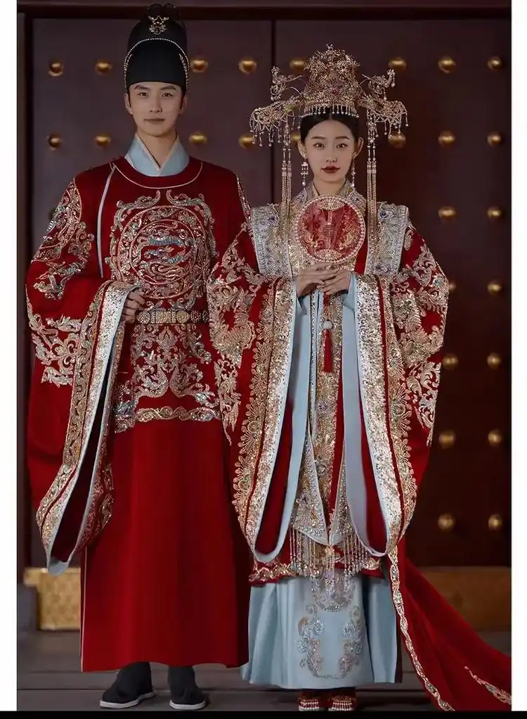 宋制汉服婚服凤冠霞帔结婚拖尾中式古装嫁衣.