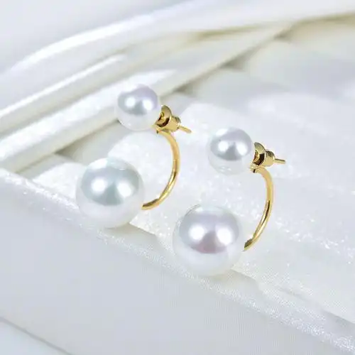 乔妹珍珠耳环大小珠耳钉澳白珍珠耳钉双珠耳钉南洋金珠耳坠 图片_高清