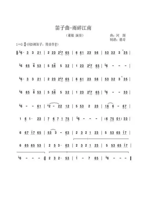 雨碎江南 笛子曲 董敏 笛子谱 简谱