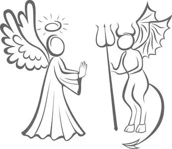 天使和魔鬼.善对恶.决定采取照片