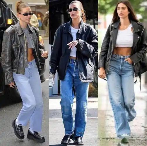 这是海莉常穿的风格,也是常看常新的皮衣穿搭风格.