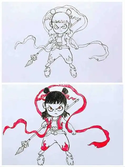 简单哪吒简笔画哪吒的简笔画魔童转世哪吒简笔画赤脚踩风火轮脚好烧