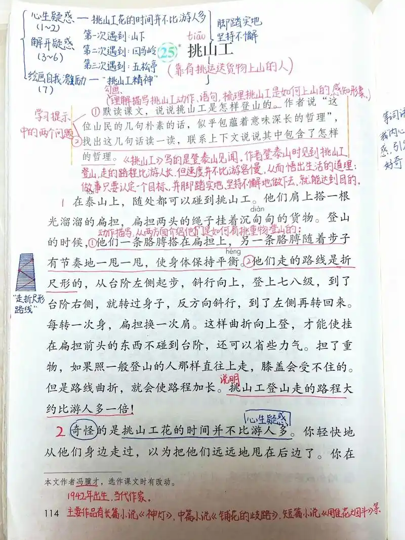 语文四年级下册第25课《挑山工》课本笔记.#小学语文 #四年 - 抖音