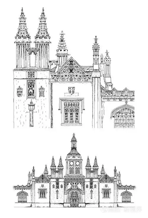 国王的拼贴主要入口大门剑桥大学素描集合