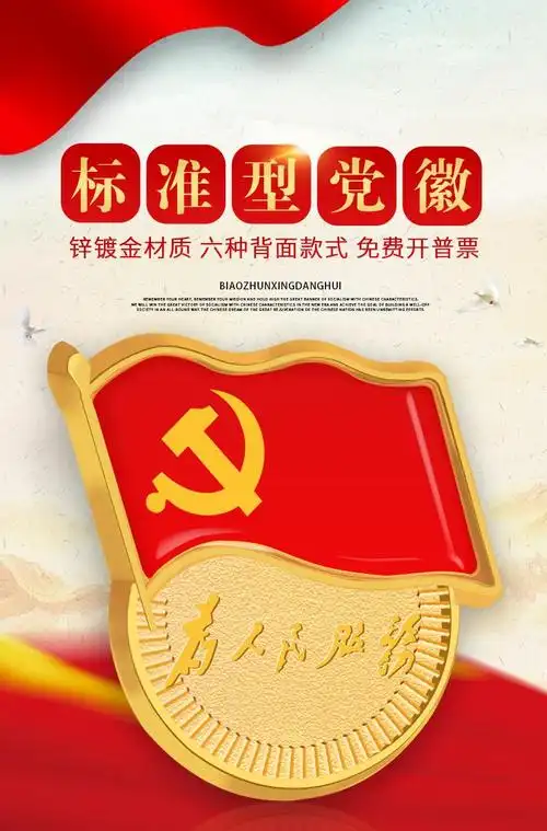 镀金定做为人民服务别针式大号胸针新党员党章吸铁石强磁铁磁扣徽章