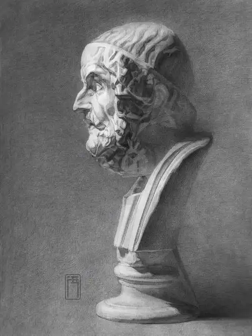 荷马石膏像素描附详细绘画步骤