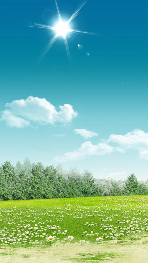 小清新绿色草地小花psd分层h5背景素材