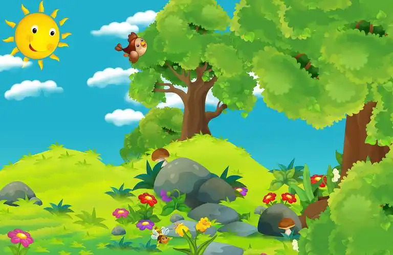 可爱的树木与草地卡通景观可爱卡通风景