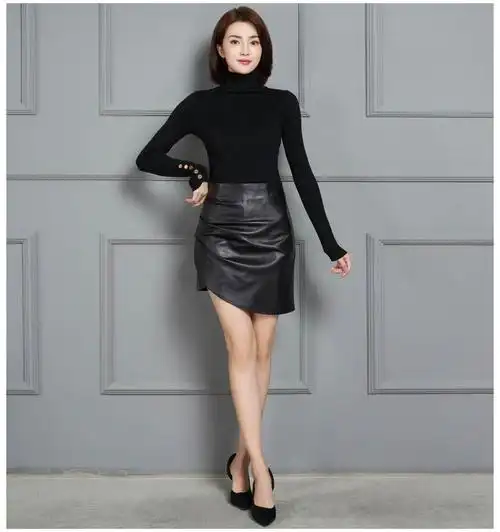新品 女士真皮超短皮裙包臀裙绵羊皮秋冬半身裙高腰欧版洋气小羊潮