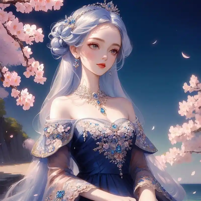 动漫头像|美少女公主樱花 白发蓝色系仙女