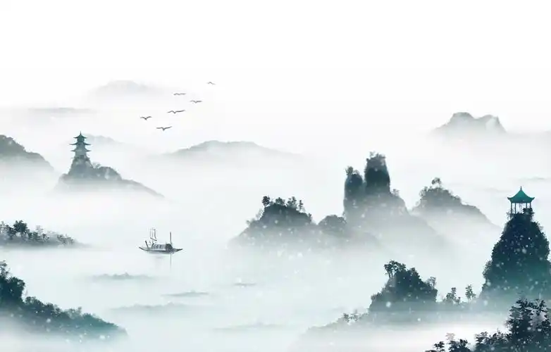 中国插画师龙轩静作品山水墨色古风手绘