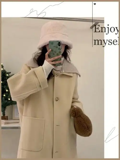 温柔米杏色双面羊绒大衣