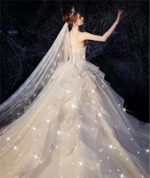 波瑞蒂亚法式抹胸轻主婚纱新娘豪华奢侈拖尾星空礼服森系超仙梦幻